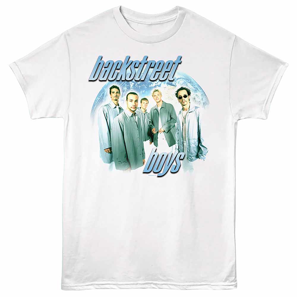 White Backstreet Boys t-shirt featuring Backstreet Boys Globe design