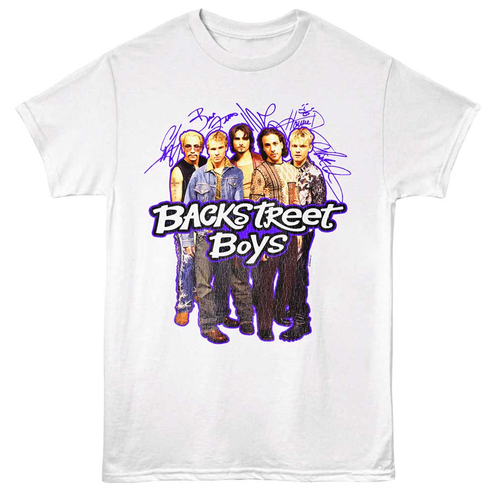 White Backstreet Boys t-shirt featuring Backstreet Boys Signatures autograph design