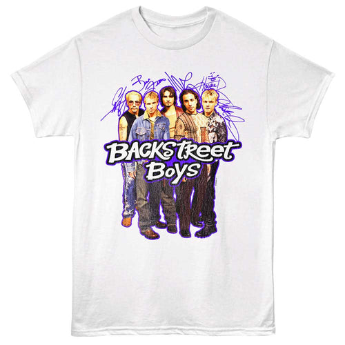 White Backstreet Boys t-shirt featuring Backstreet Boys Signatures autograph design