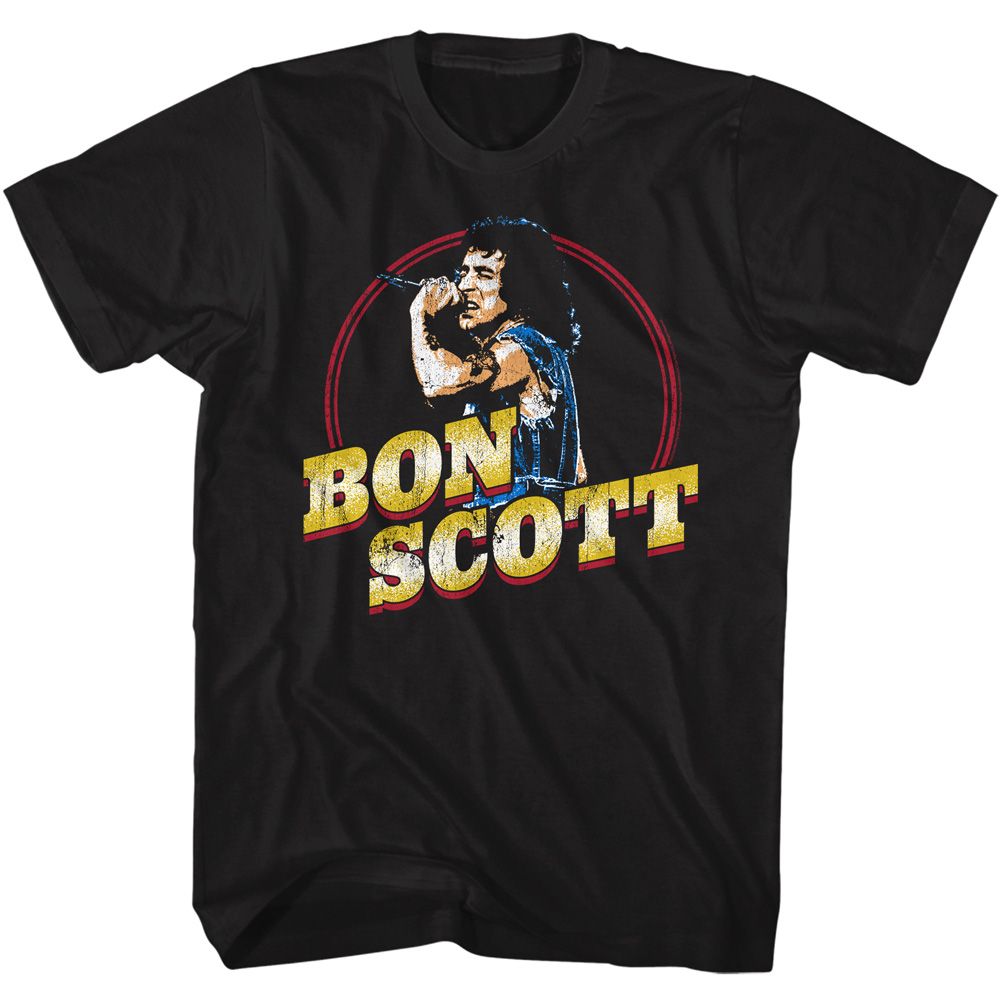 Black Bon Scott t-shirt featuring Bon Scott Gold Name design