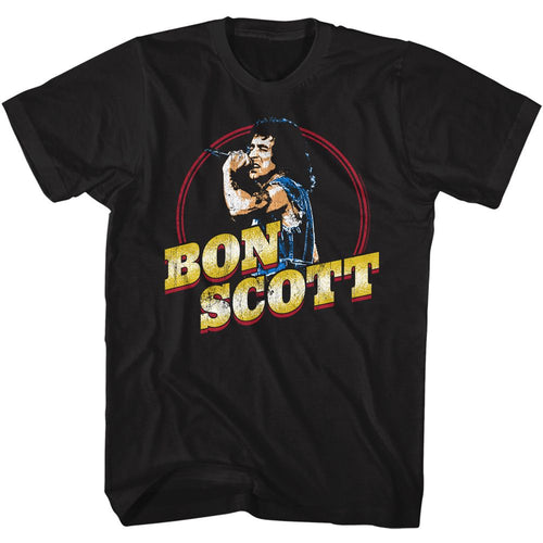 Black Bon Scott t-shirt featuring Bon Scott Gold Name design