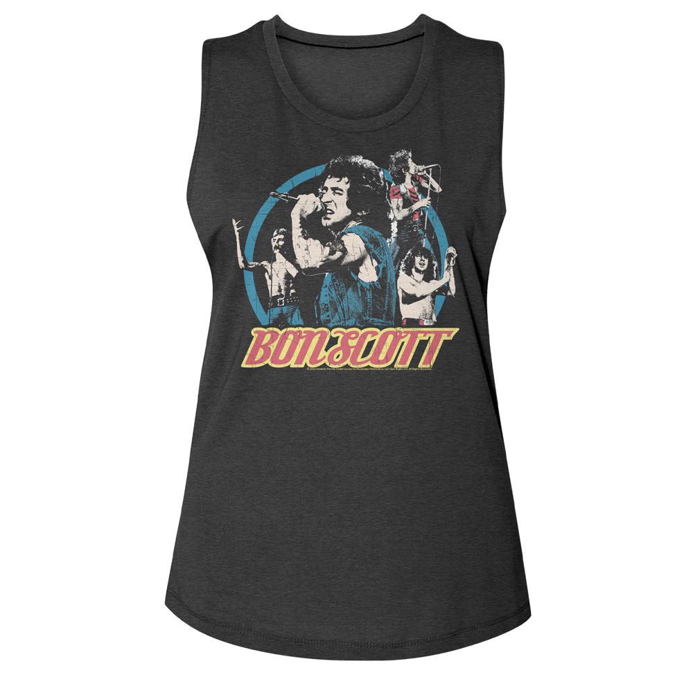 Bon Scott Ladies Muscle Tank - Multi Image Circle