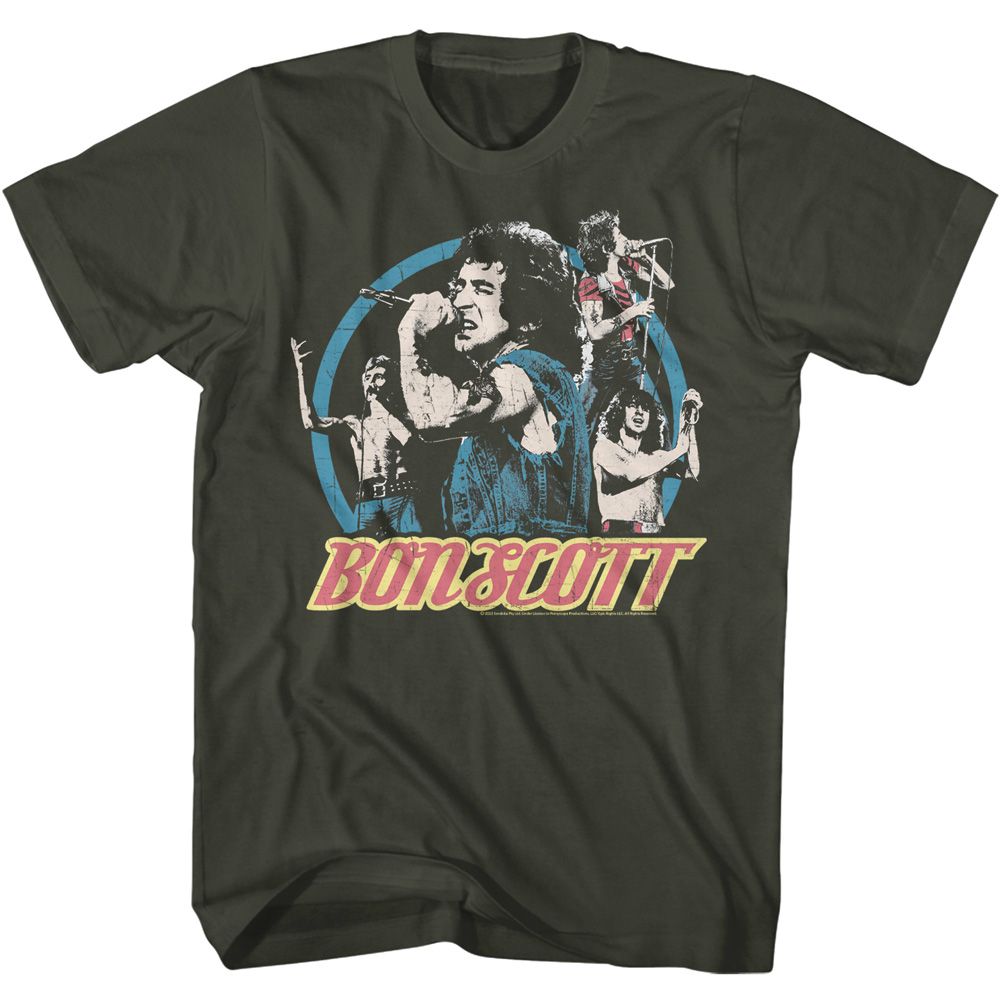 Smoke gray Bon Scott t-shirt featuring Bon Scott Multi Image Circle design