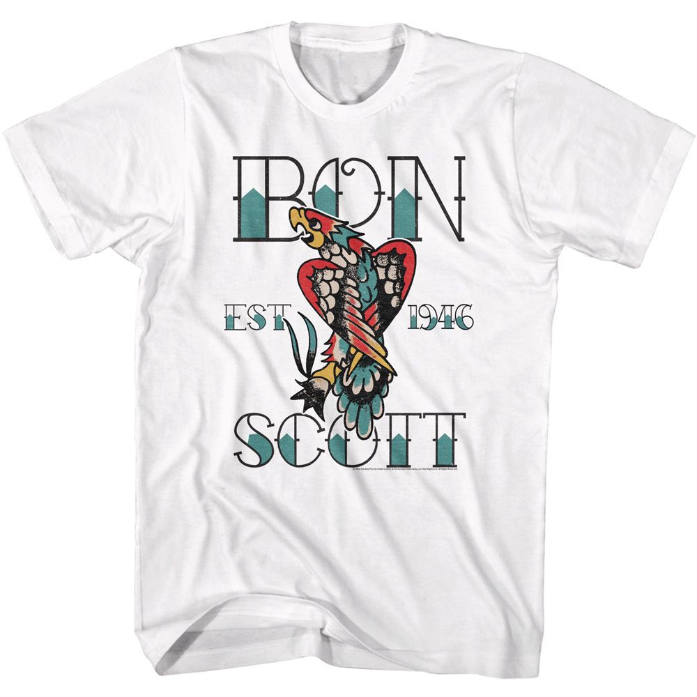 White Bon Scott t-shirt featuring Bon Scott Tattoo design
