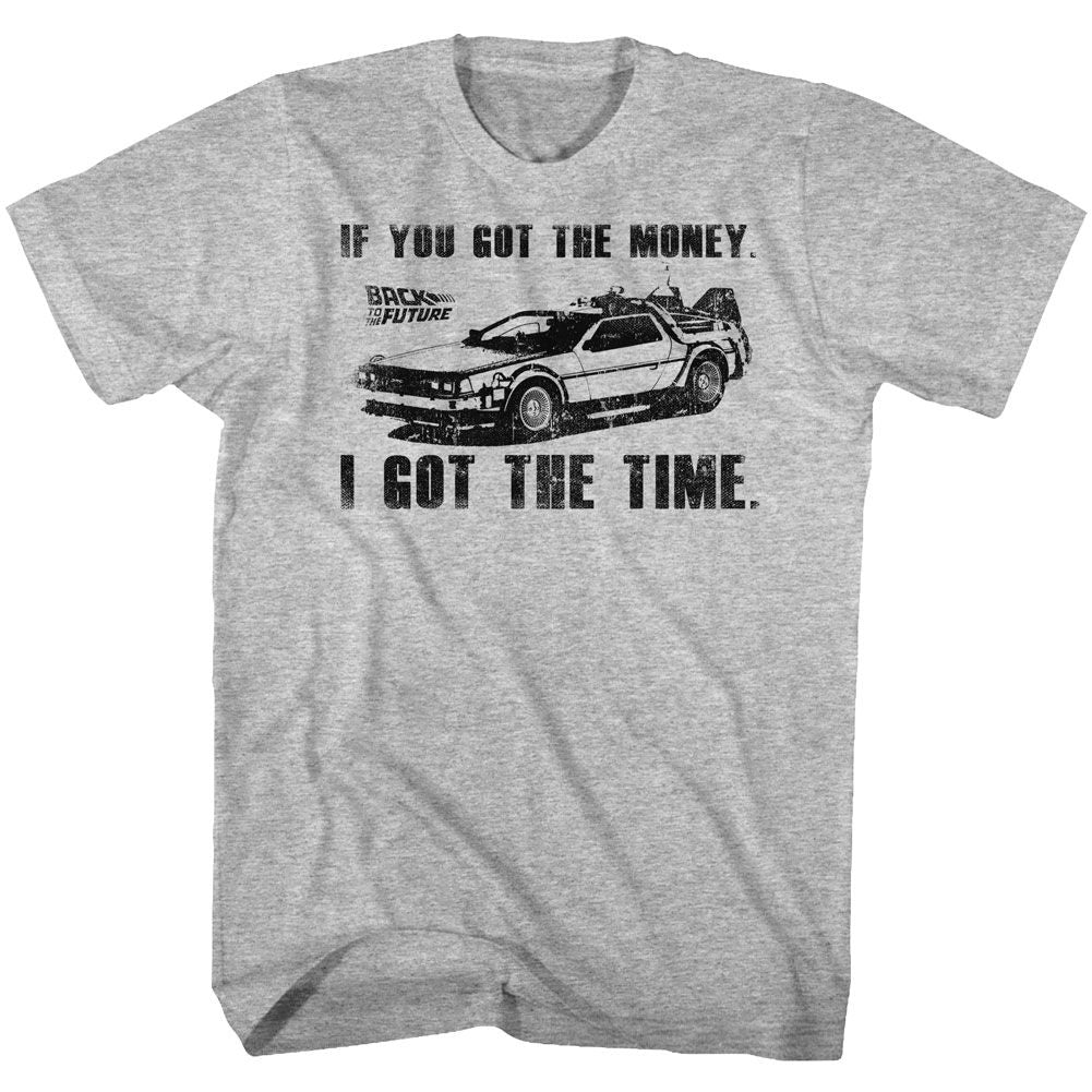 Gray heather Back to the Future t-shirt featuring Back to the Future Got Da Money design