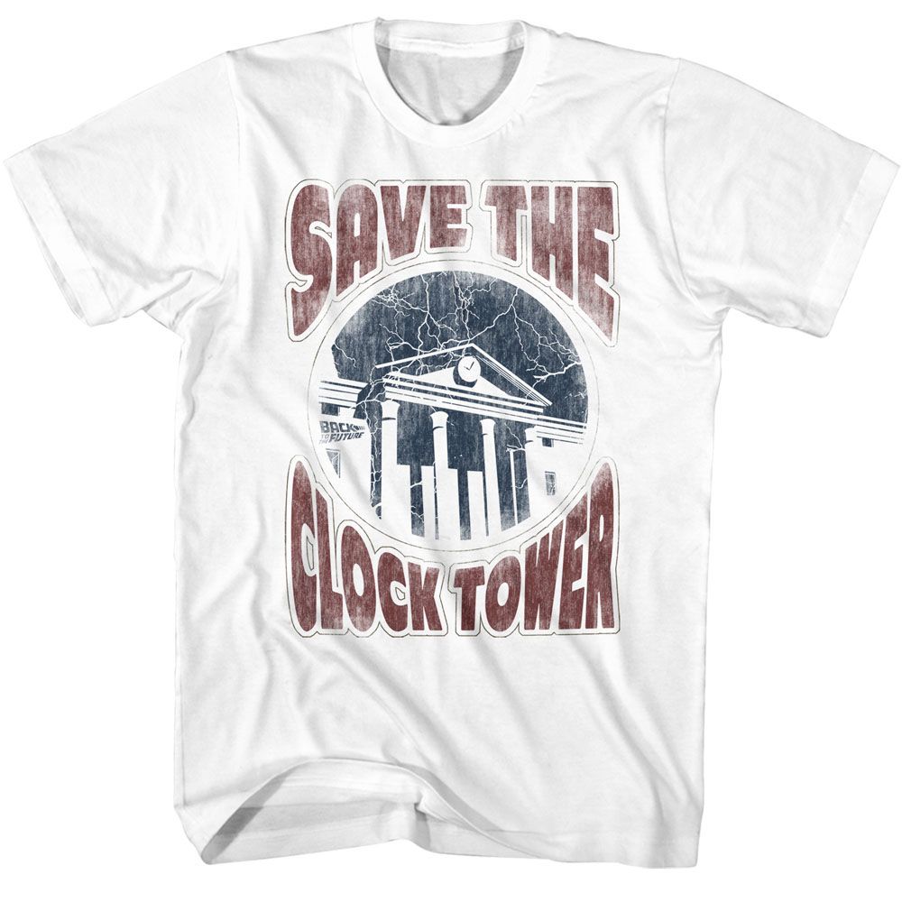 White Back to the Future t-shirt featuring Back to the Future Saves The Day white tee design