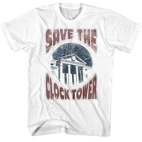 White Back to the Future t-shirt featuring Back to the Future Saves The Day white tee design