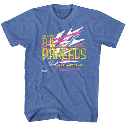 Royal heather Back to the Future t-shirt featuring Back to the Future Pinheads band design