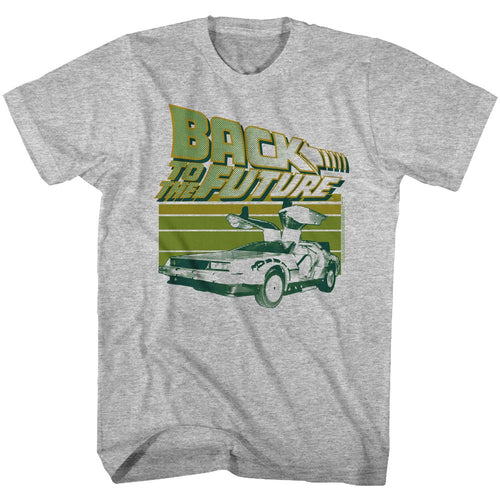 Gray heather Back to the Future t-shirt featuring Back to the Future Green Flight design