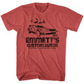 Red heather Back to the Future t-shirt featuring Back to the Future Emmetts Doc Brown design
