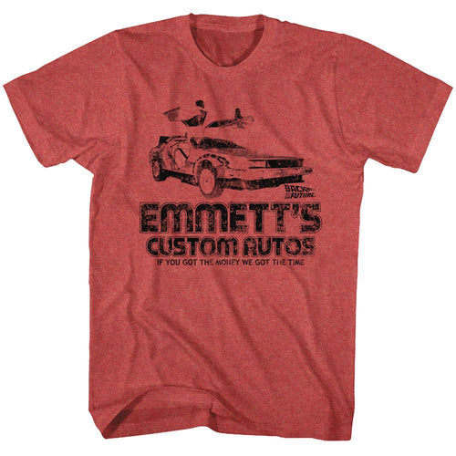Red heather Back to the Future t-shirt featuring Back to the Future Emmetts Doc Brown design