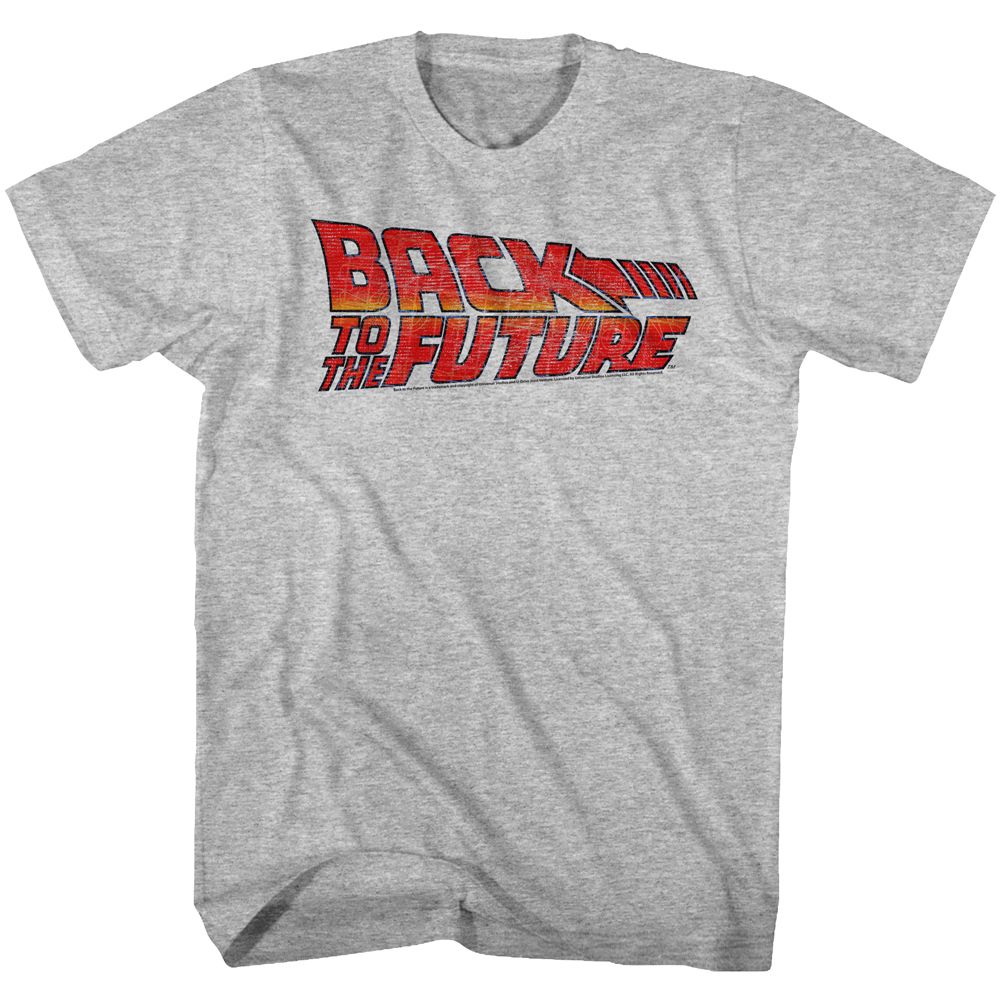 Gray heather Back to the Future t-shirt featuring Back to the Future B2F logo design