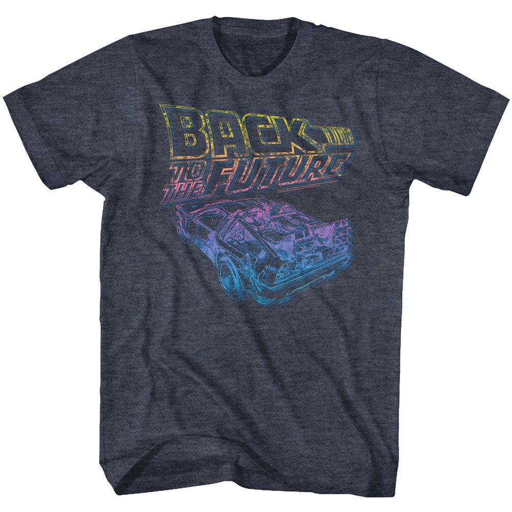 Navy heather Back to the Future t-shirt featuring Back to the Future Now You See It design