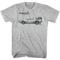 Gray heather Back to the Future t-shirt featuring Back to the Future DeLorean Car design