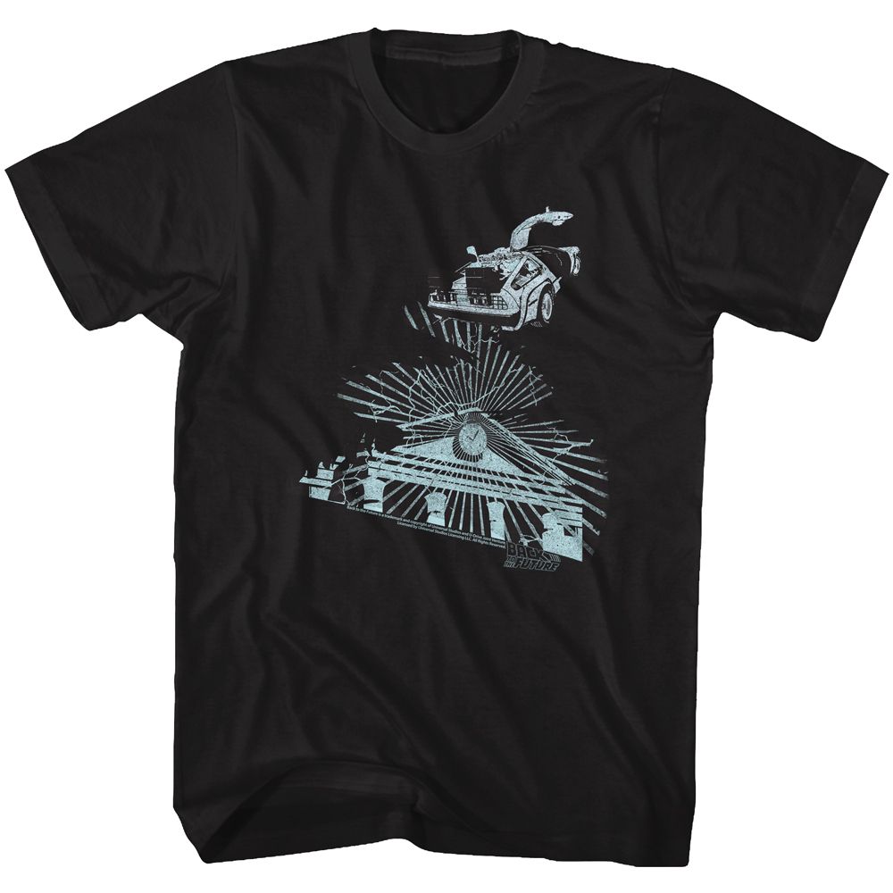 Black Back to the Future t-shirt featuring Back to the Future Hill Valley Clock Tower design