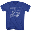Royal blue Back to the Future t-shirt featuring Back to the Future Flux Capacitor sketch design