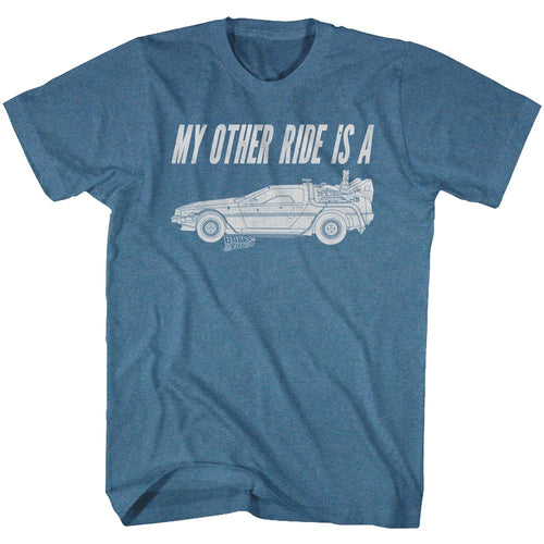 Indigo heather Back to the Future t-shirt featuring Back to the Future My Other Ride Is A DeLorean design