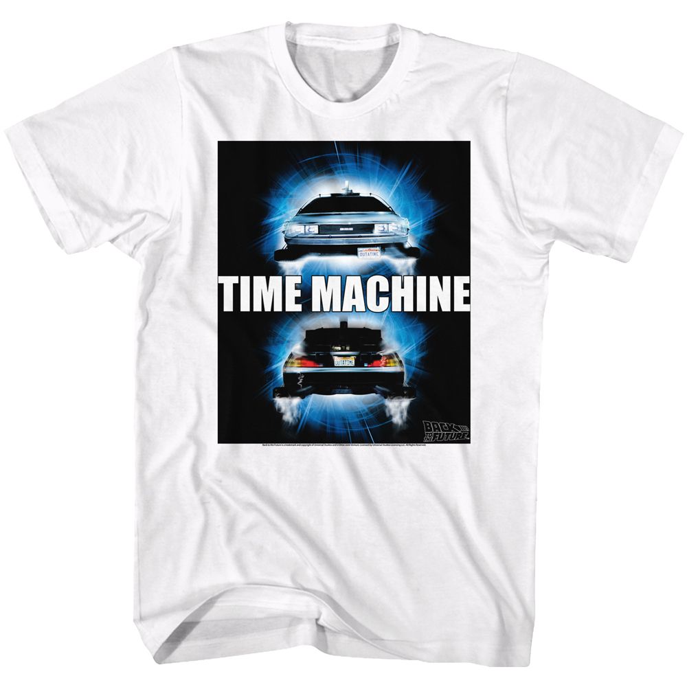 White Back to the Future t-shirt featuring Back to the Future Time Travel design