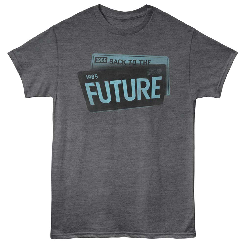 Heather charcoal Back to the Future t-shirt featuring Back to the Future Outatime California license plate design