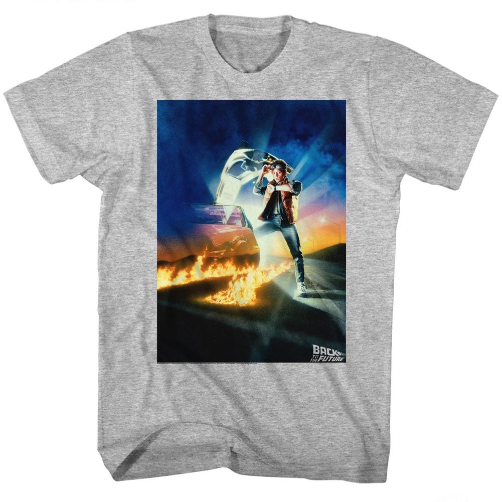 Gray heather Back to the Future t-shirt featuring Back to the Future Go Go Go design