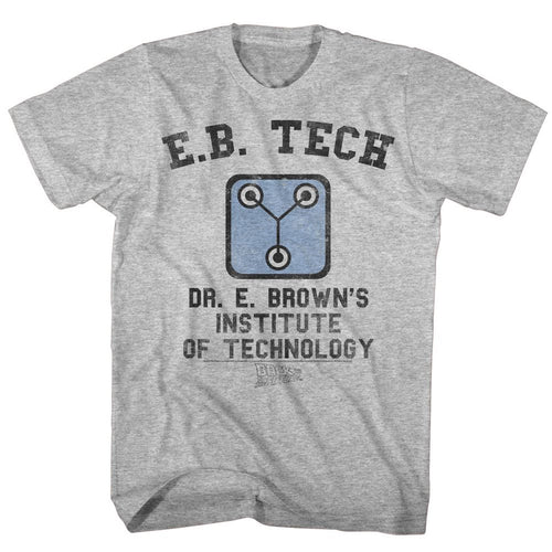 Gray heather Back to the Future t-shirt featuring Back to the Future Emmett Brown Tech design