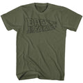 Military green Back to the Future t-shirt featuring Back to the Future Logo Fade vintage design