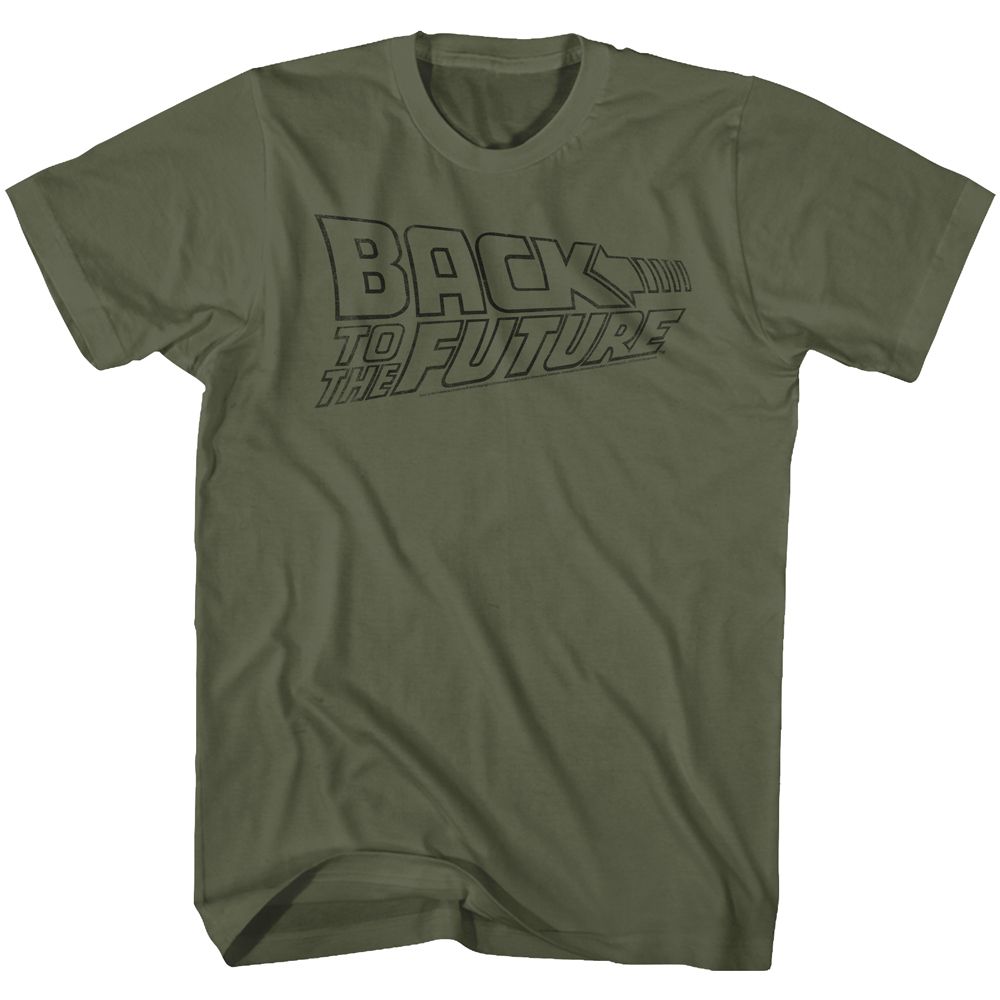 Military green Back to the Future t-shirt featuring Back to the Future Logo Fade vintage design