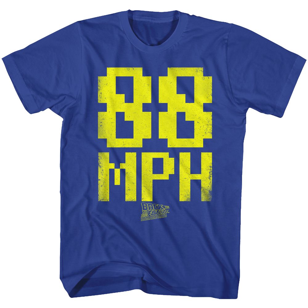 Royal blue Back to the Future t-shirt featuring Back to the Future 88 MPH design