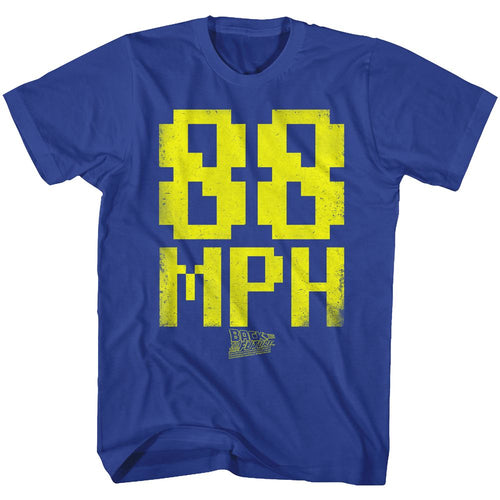 Royal blue Back to the Future t-shirt featuring Back to the Future 88 MPH design