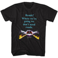 Black Back to the Future t-shirt featuring Back to the Future Where We're Going We Don't Need Roads design