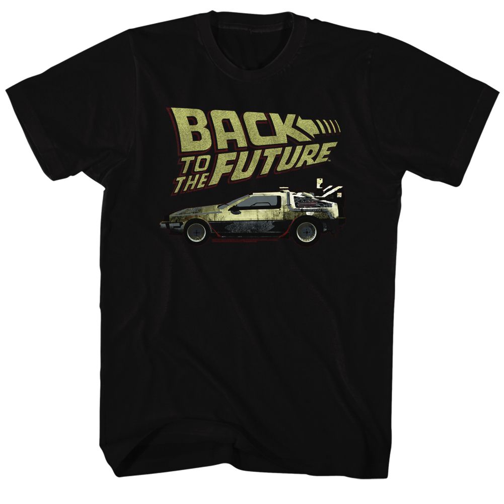 Black Back to the Future t-shirt featuring Back to the Future BTF logo design