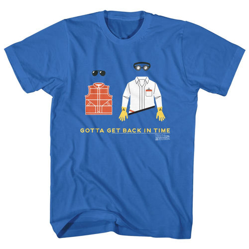 Royal blue Back to the Future t-shirt featuring Back to the Future Gotta Get Back design