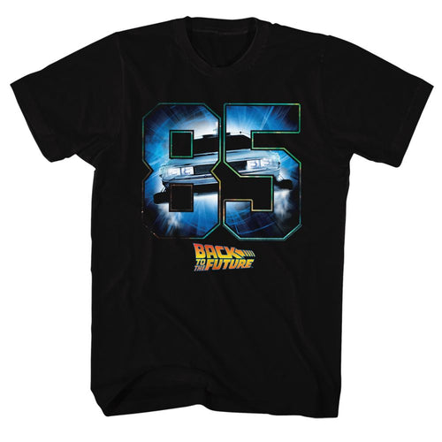 Black Back to the Future t-shirt featuring Back to the Future Eighty Five 1985 design
