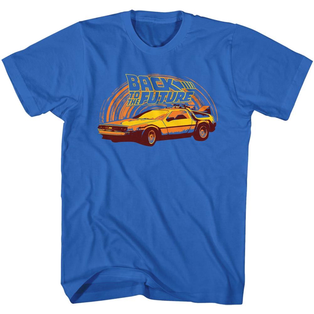 Royal blue Back to the Future t-shirt featuring Back to the Future Yeller design