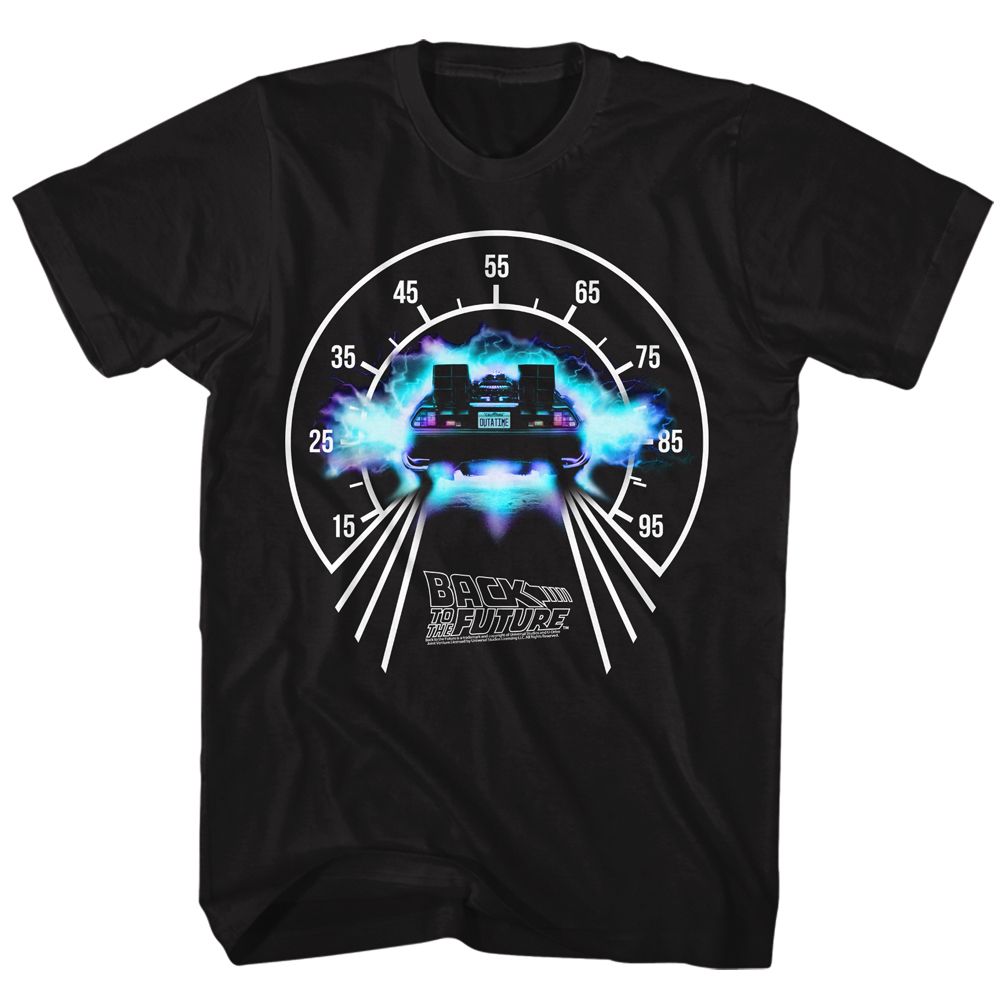 Black Back to the Future t-shirt featuring Back to the Future Speedometer 88 MPH design