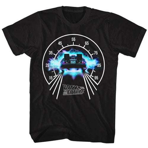 Black Back to the Future t-shirt featuring Back to the Future Speedometer 88 MPH design