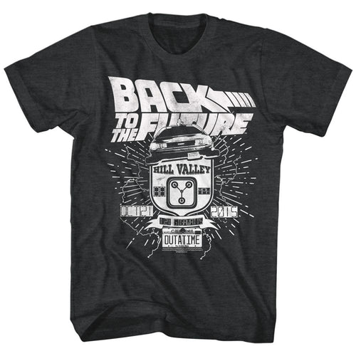 Black heather Back to the Future t-shirt featuring Back to the Future Vintage DeLorean design