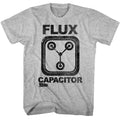 Gray Heather Back to the Future t-shirt featuring a Flux Capacitor design