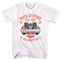 White Back to the Future t-shirt featuring Back to the Future Vintage DMC DeLorean design