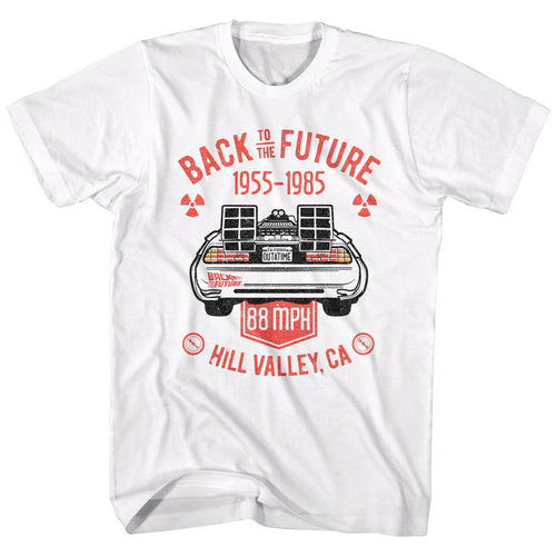 White Back to the Future t-shirt featuring Back to the Future Vintage DMC DeLorean design