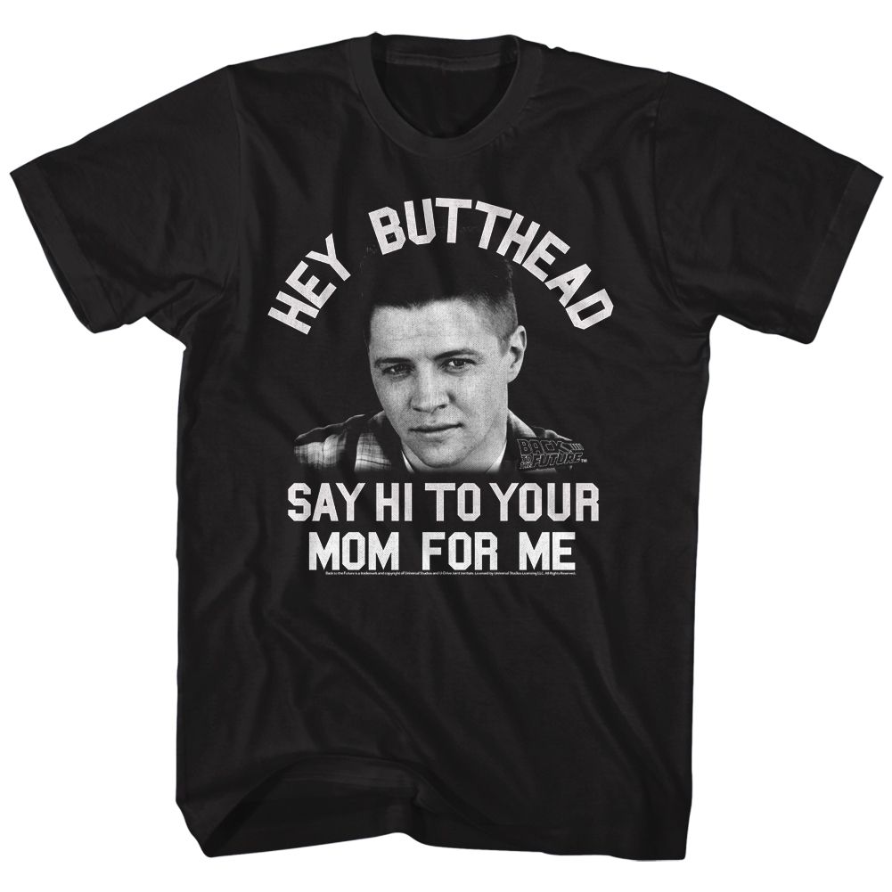 Black Back to the Future t-shirt featuring Back to the Future Hey Butthead design