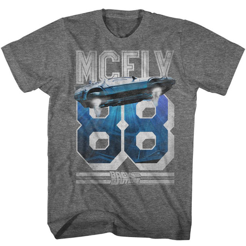 Graphite heather Back to the Future t-shirt featuring Back to the Future McFly 88 jersey design