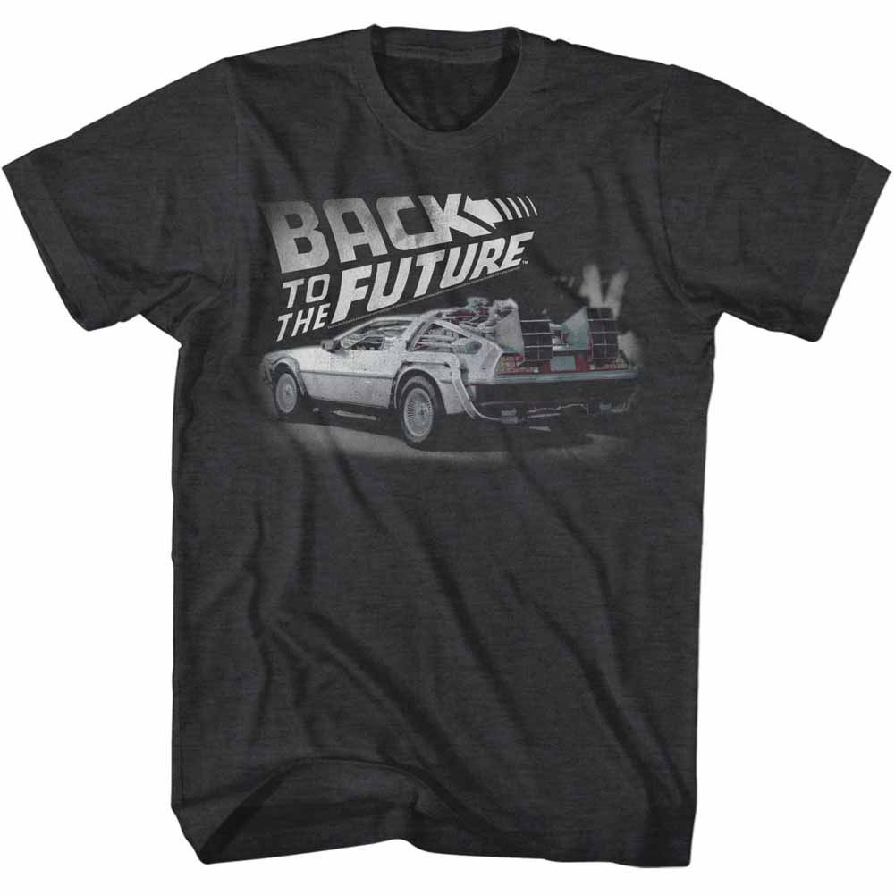 Black heather Back to the Future t-shirt featuring Back to the Future Faded vintage logo design
