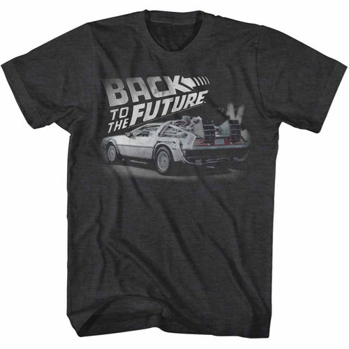 Black heather Back to the Future t-shirt featuring Back to the Future Faded vintage logo design