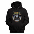 Black Back to the Future pullover hoodie featuring a DeLorean Flame Circle design