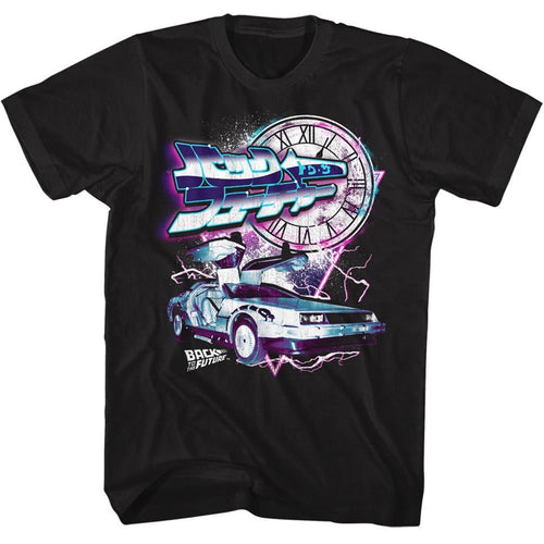 Black Back to the Future t-shirt featuring Back to the Future BTTF logo design