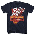 Navy Back to the Future t-shirt featuring Back to the Future Biff Tannen detail design
