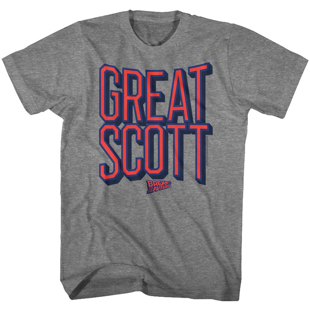 Graphite heather Back to the Future t-shirt featuring Back to the Future Great Scott design
