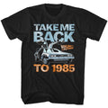 Black Back to the Future t-shirt featuring Back to the Future Take Me Back To 1985 design