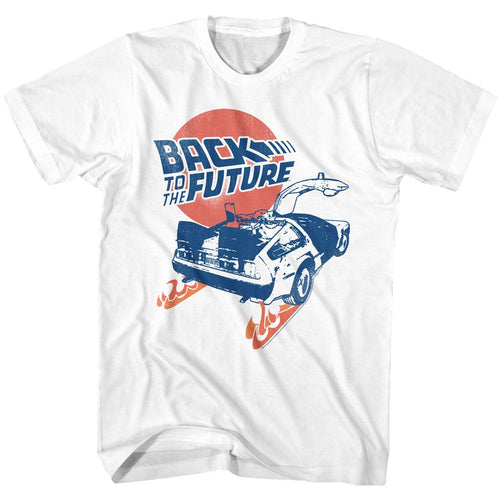 White Back to the Future t-shirt featuring Back to the Future BTTF logo design